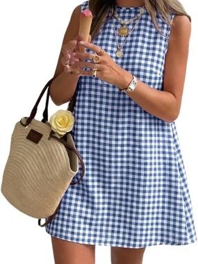 Blue Gingham Sleeveless Mini Dress - Classic Summer Style